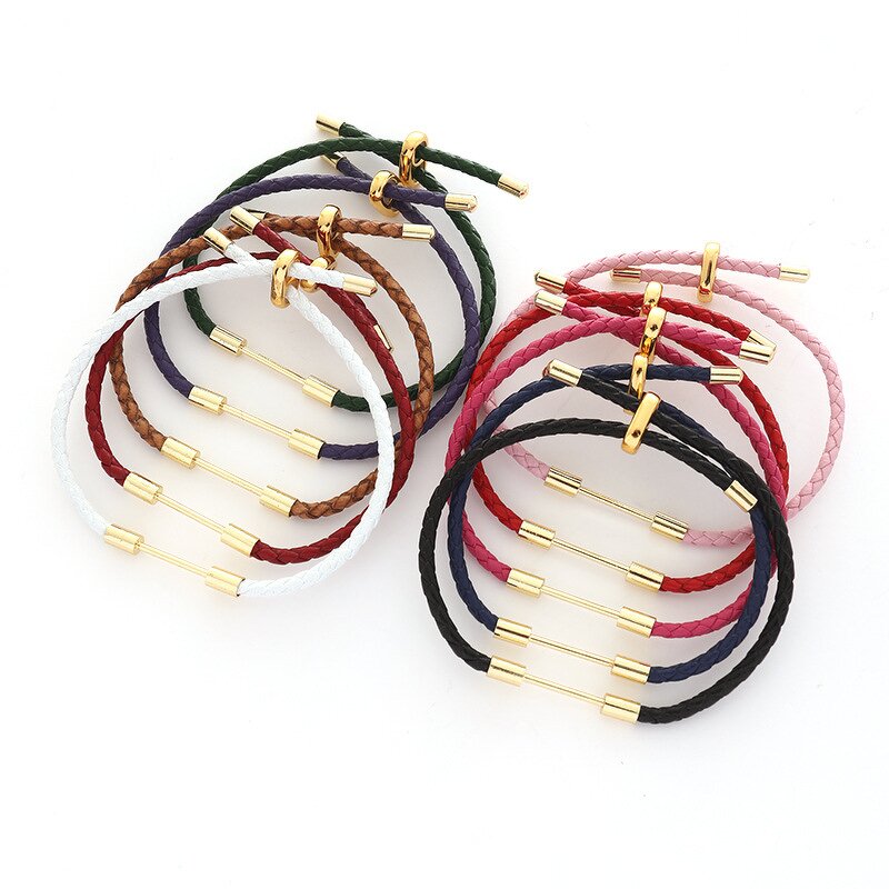 Adjustable Leather Ropes for DIY Manufacturer - Bidirectional with Beads 18K Golden Half-Finished Bracelet Making