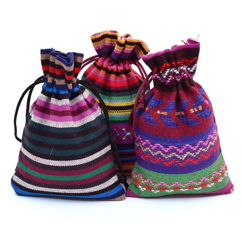 Jewelry Storage Bag Manufacturer - Mexican Striped Cotton Cloth Coin Pouch Packaging Ethnic Style Drawstring