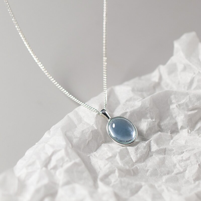 Sterling Silver Pendant Necklace for Women Manufacturer - Natural Aquamarine Stone Charm Minimalist Jewelry