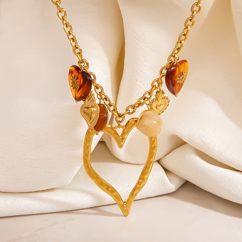 Stainless Steel Pendant Necklace for Women Manufacturer - Hollow Large Heart Drop 18K Gold Plated Fashion Jewelry