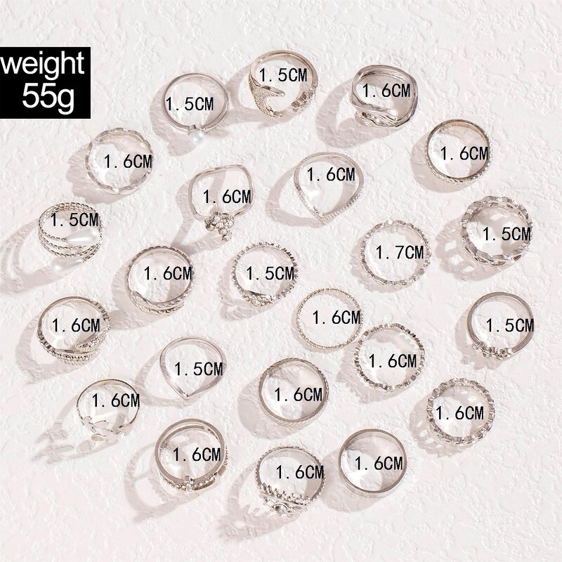 Ring Set for Women Manufacturer - Geometric Leaves Flowers Pearl Drip Oil Punk Diamond Crystal Open Finger Stackable