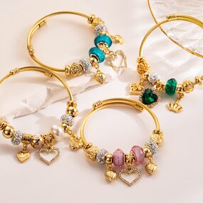 Stainless Steel Charm Bracelet Manufacturer - Custom Gold Crystal Adjustable Cuff Bangle for Girl