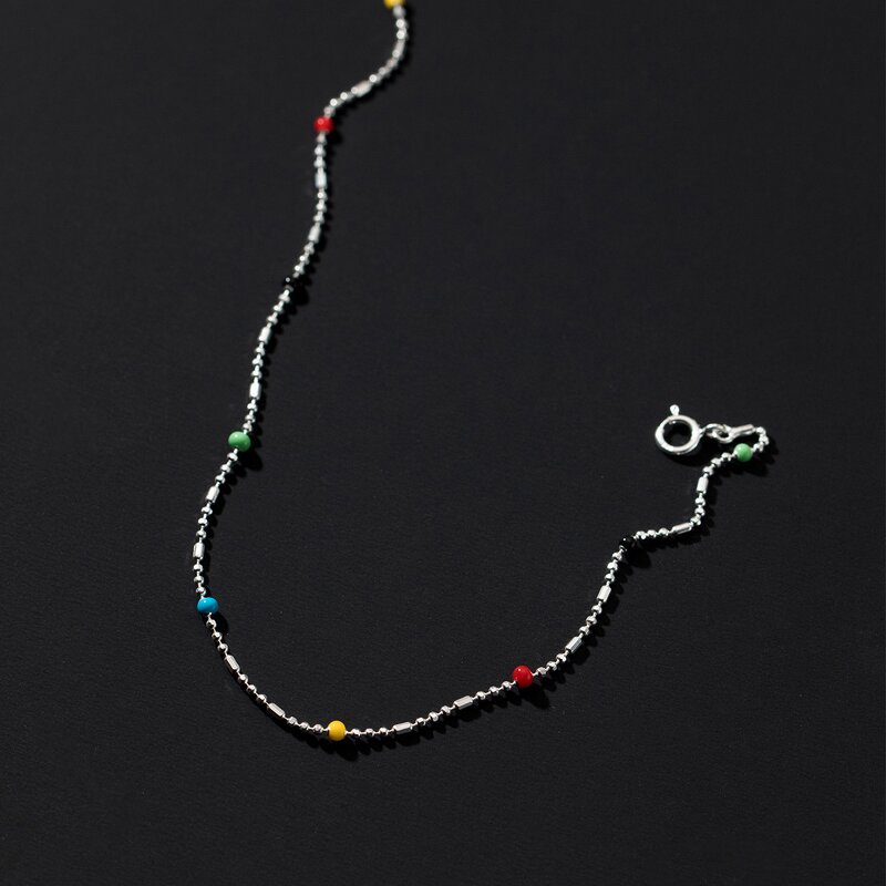 Round Enamel Beaded Necklace for Women Manufacturer - 925 Sterling Silver Rainbow Colorful Romantic Jewelry