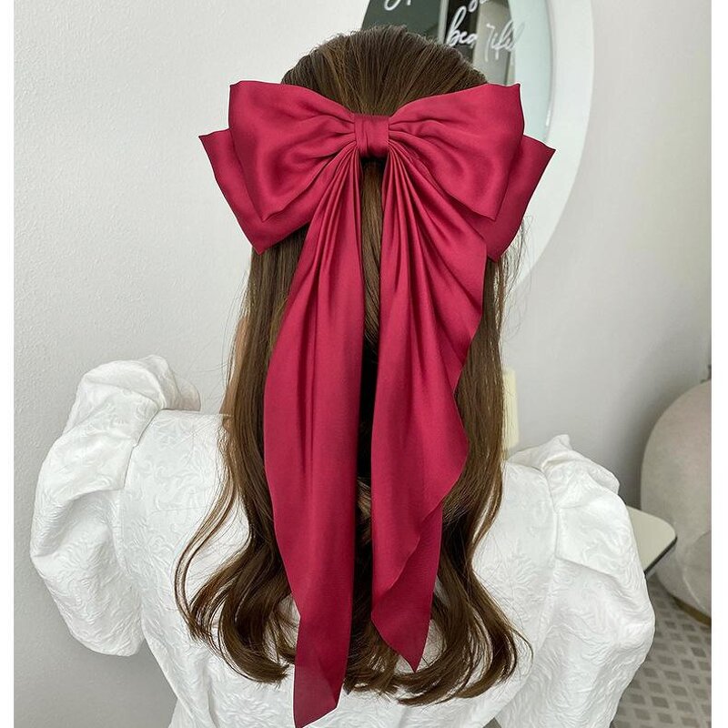 Hair Barrettes for Girls Manufacturer - Silky Satin Large Bowknot Hairpins Long Hair Clips Cute