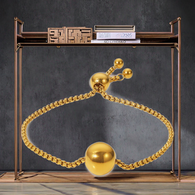 Adjustable Stainless Steel Bracelet for Women Manufacturer - 18K Gold Plated Geometric Trendy Ball Pendant Box Chain