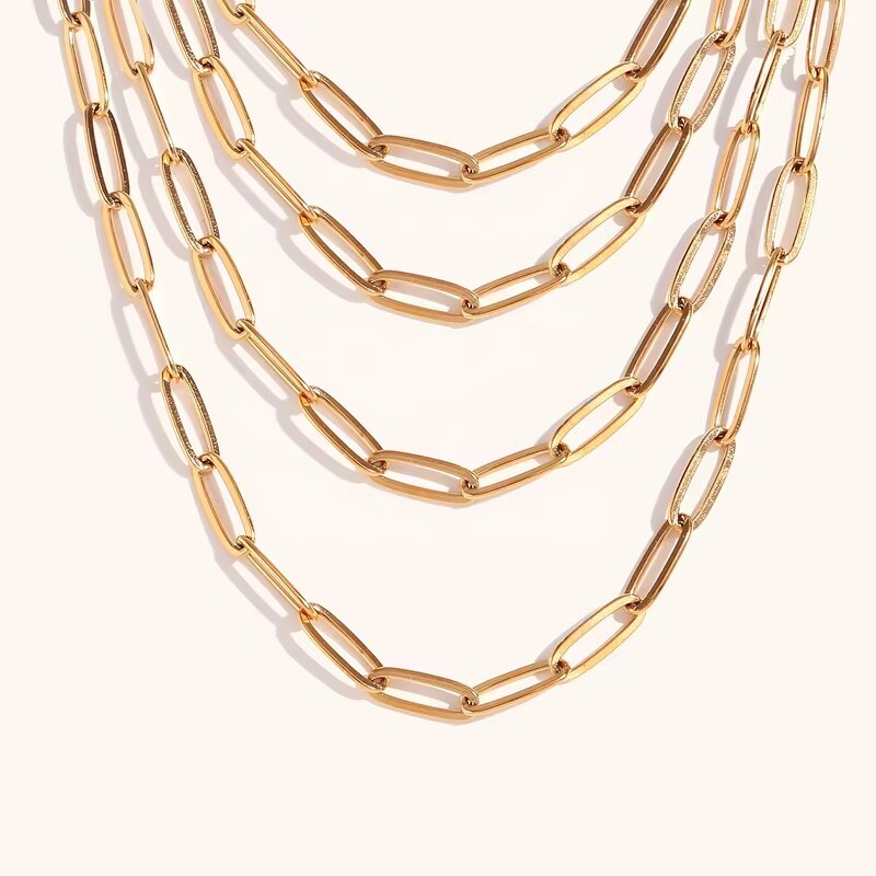 Stainless Steel Chain Jewelry Manufacturer - 18K PVD Gold Plated Paper Clip Necklace & Bracelets for Girls
