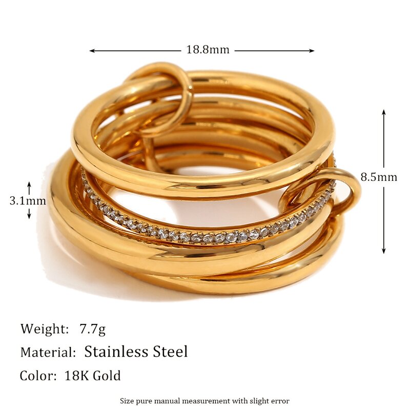 Stainless Steel Jewelry Rings for Women Manufacturer - Waterproof 18k Gold Plated Multilayer Zircon Classic Rings