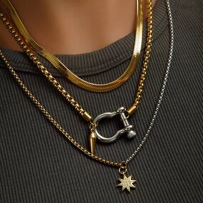 Stainless Steel Necklaces for Women Manufacturer - Tarnish Free Gold Plated Chain Lock Pendant