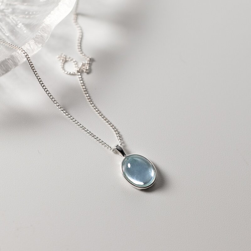 Sterling Silver Pendant Necklace for Women Manufacturer - Natural Aquamarine Stone Charm Minimalist Jewelry