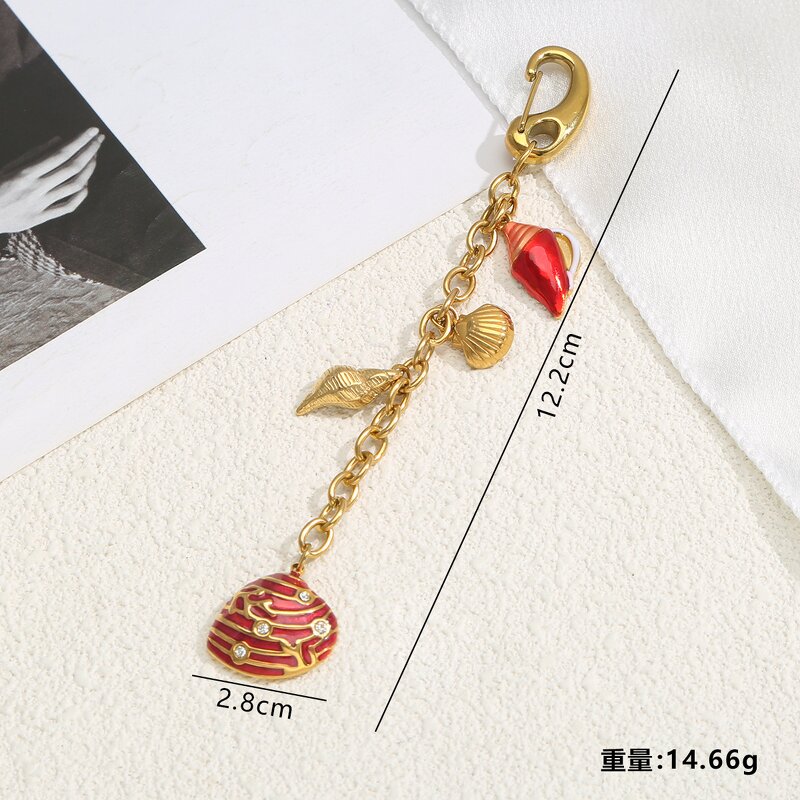 Key Chain Manufacturer - Cute Colorful Weaving Charms Gold Plated Stainless Steel Shell Pendant Bag Accessories
