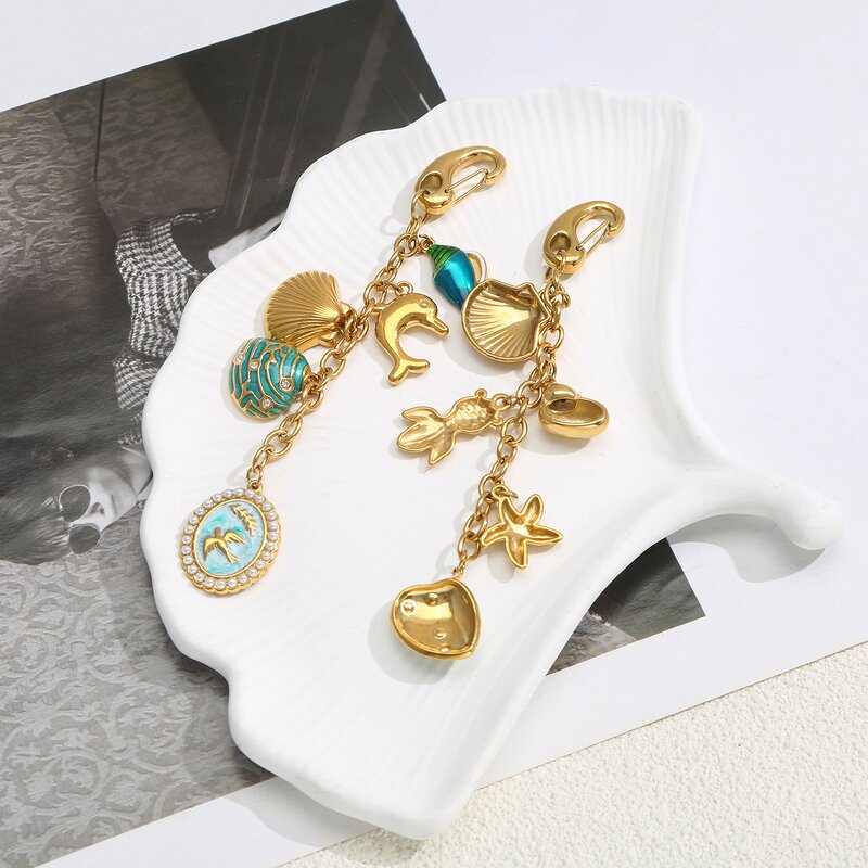 Key Chain Manufacturer - Cute Colorful Weaving Charms Gold Plated Stainless Steel Shell Pendant Bag Accessories