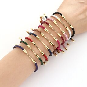 Adjustable Leather Ropes for DIY Manufacturer - Bidirectional with Beads 18K Golden Half-Finished Bracelet Making