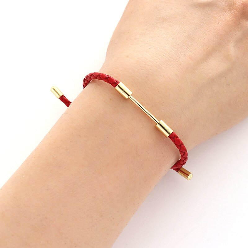 Adjustable Leather Ropes for DIY Manufacturer - Bidirectional with Beads 18K Golden Half-Finished Bracelet Making