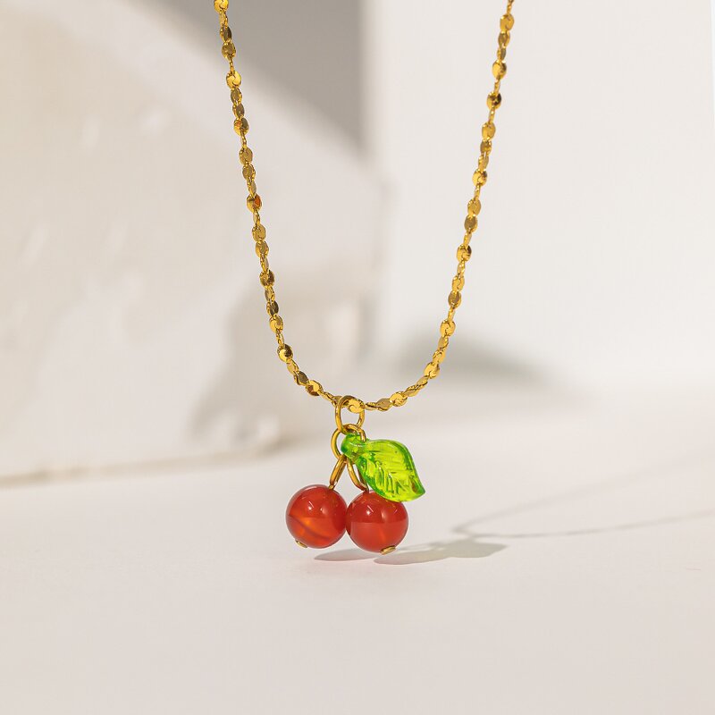 Titanium Steel Necklace Manufacturer - 18K Gold with Waterproof Cherry Charms Link Chain for Unisex Gift