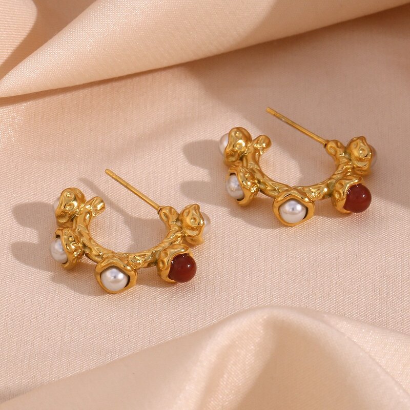 Gold Plated Hoop Earrings Set Manufacturer - Stainless Steel Zircon Inlaid Thick for Women Ins Style Rainbow