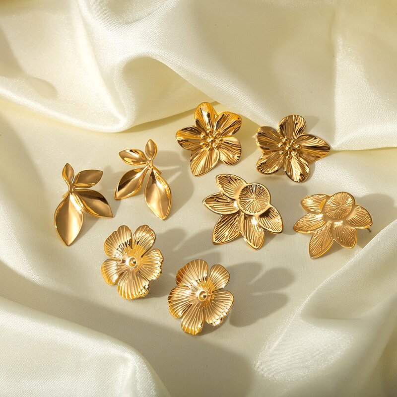 Flower Stud Earrings Set for Women Manufacturer - Stainless Steel Large Trendy Designer Daily Accessories