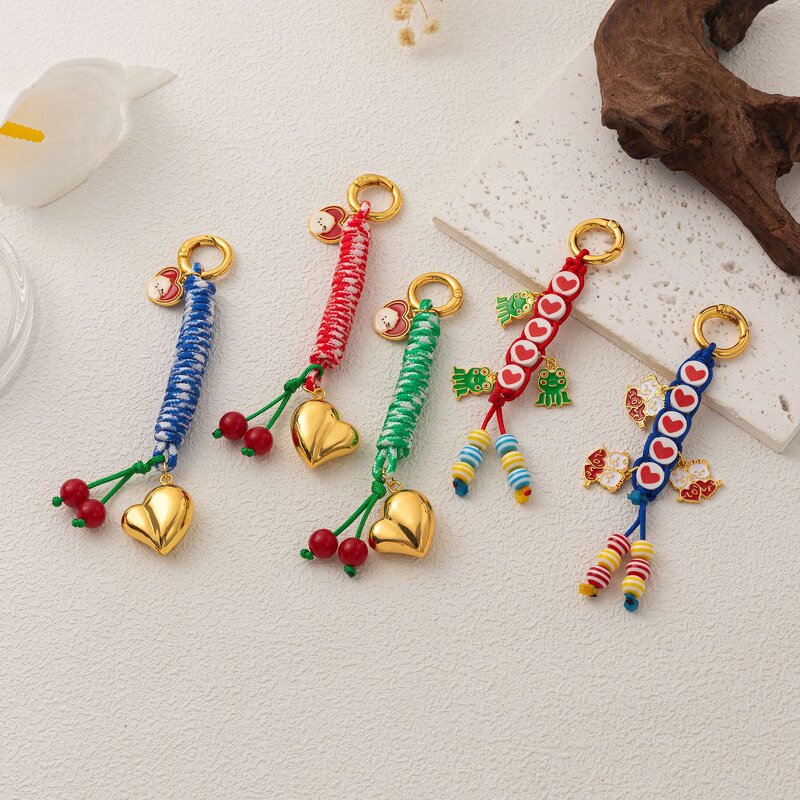 Braided Rope Hand Bags Accessory Manufacturer - Heart Shape Charms Pendant Brass Gold Plated Chain Trendy