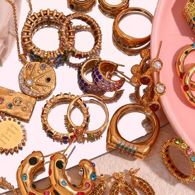 Gold Plated Hoop Earrings Set Manufacturer - Stainless Steel Zircon Inlaid Thick for Women Ins Style Rainbow