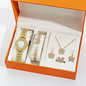 Women's Watch Set Manufacturer - Heart Ring Necklace Earrings Luxury Water Diamond Casual Watch Bracelet