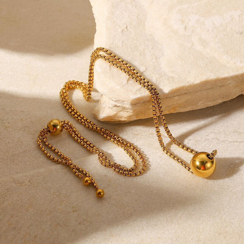 Adjustable Stainless Steel Bracelet for Women Manufacturer - 18K Gold Plated Geometric Trendy Ball Pendant Box Chain