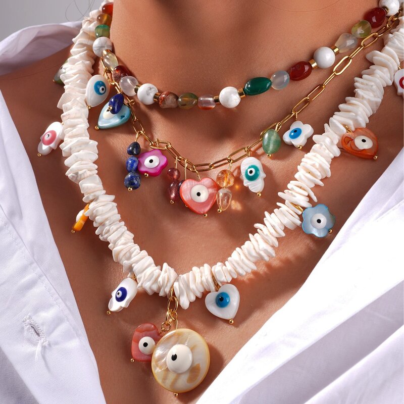 Bohemian Necklaces Manufacturer - Natural Shells Turkish Eye Beaded New Hot Selling