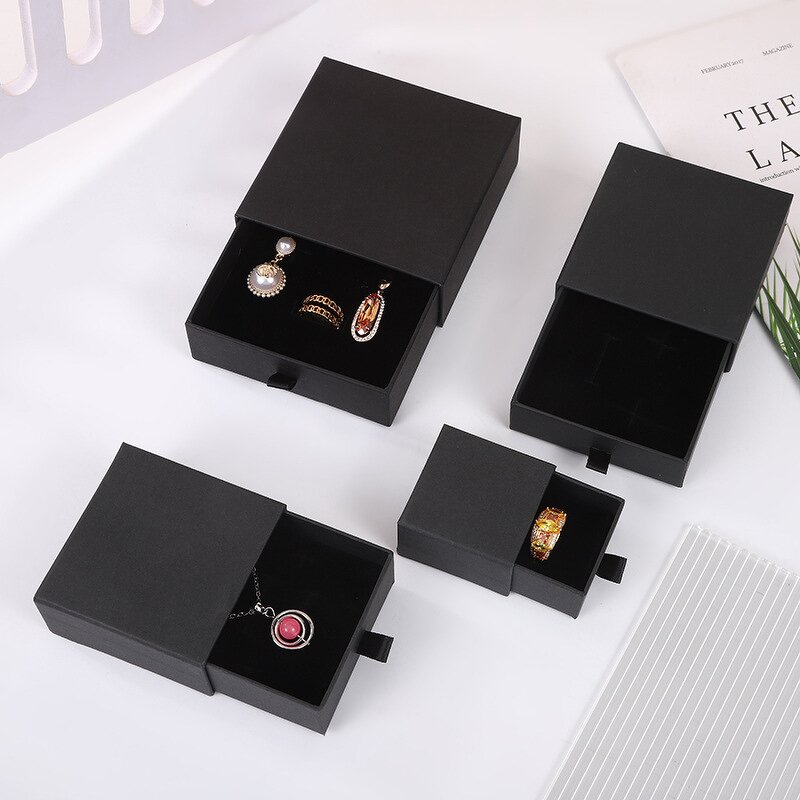 Jewelry Packaging Box Manufacturer - Paper Drawer Style Black White for Necklace Bracelet Storage in Stock