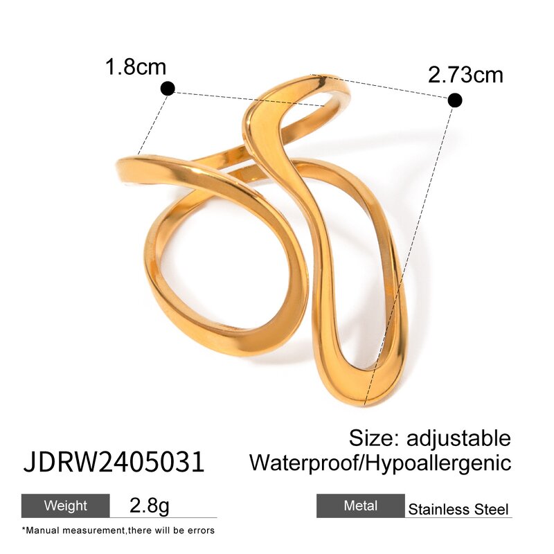 Fashion Rings Manufacturer - 18k Gold Plated Stainless Steel Polished Line Abstract Open Jewelry