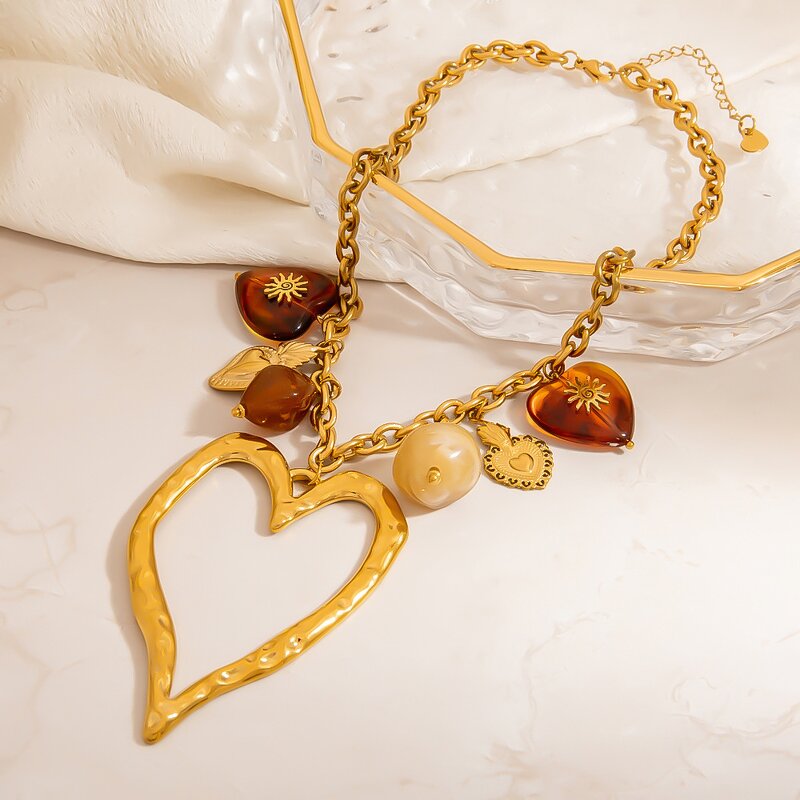 Stainless Steel Pendant Necklace for Women Manufacturer - Hollow Large Heart Drop 18K Gold Plated Fashion Jewelry