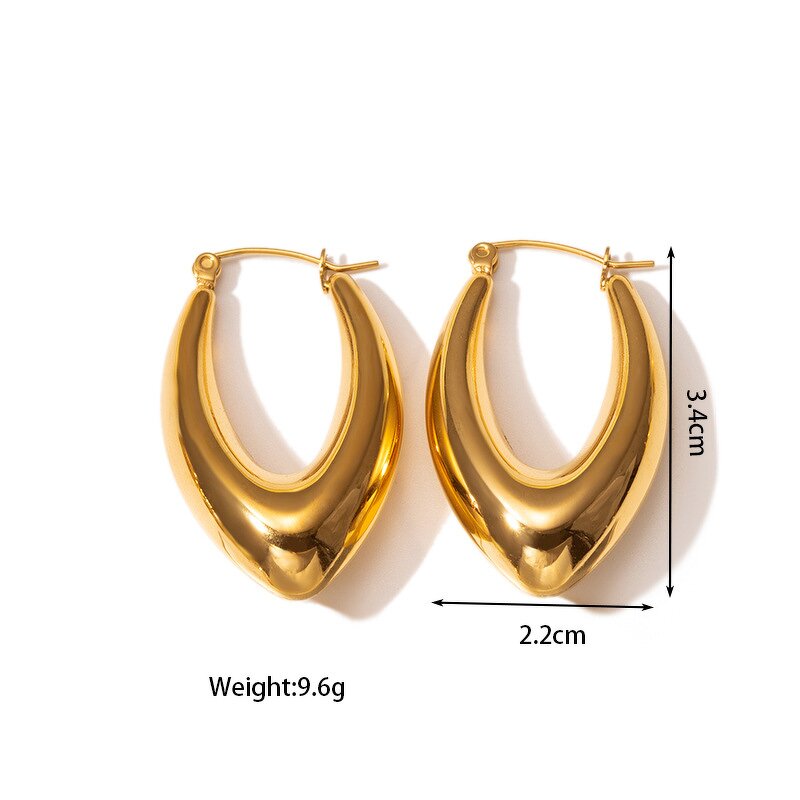 Gold Hoop Earrings Manufacturer - Statement Geometric C Shaped Chunky Stainless Steel Hollow