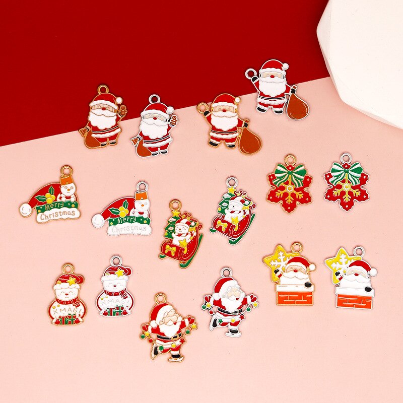 Christmas Jewelry Charms Manufacturer - DIY Enamel Santa Claus Christmas Tree Pendants for Necklace & Bracelet