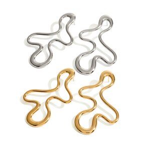 Geometric Statement Earrings Manufacturer - 18K Gold Plated Stainless Steel Hypoallergenic Wavy Line