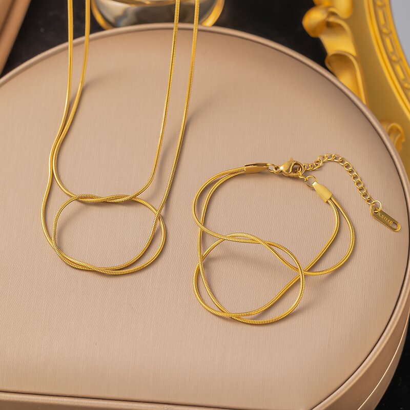 Love Knot Snake Chain Jewelry Manufacturer - Titanium Steel Necklace & Bracelet Unisex Valentine's Day Gifts for Women