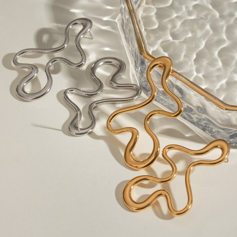 Geometric Statement Earrings Manufacturer - 18K Gold Plated Stainless Steel Hypoallergenic Wavy Line
