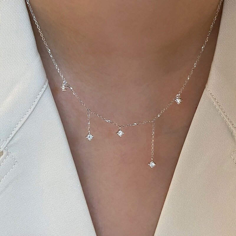 925 Silver Choker Necklace for Women Manufacturer - Zircon Tassel Chain Charm Simple Sweet New Style