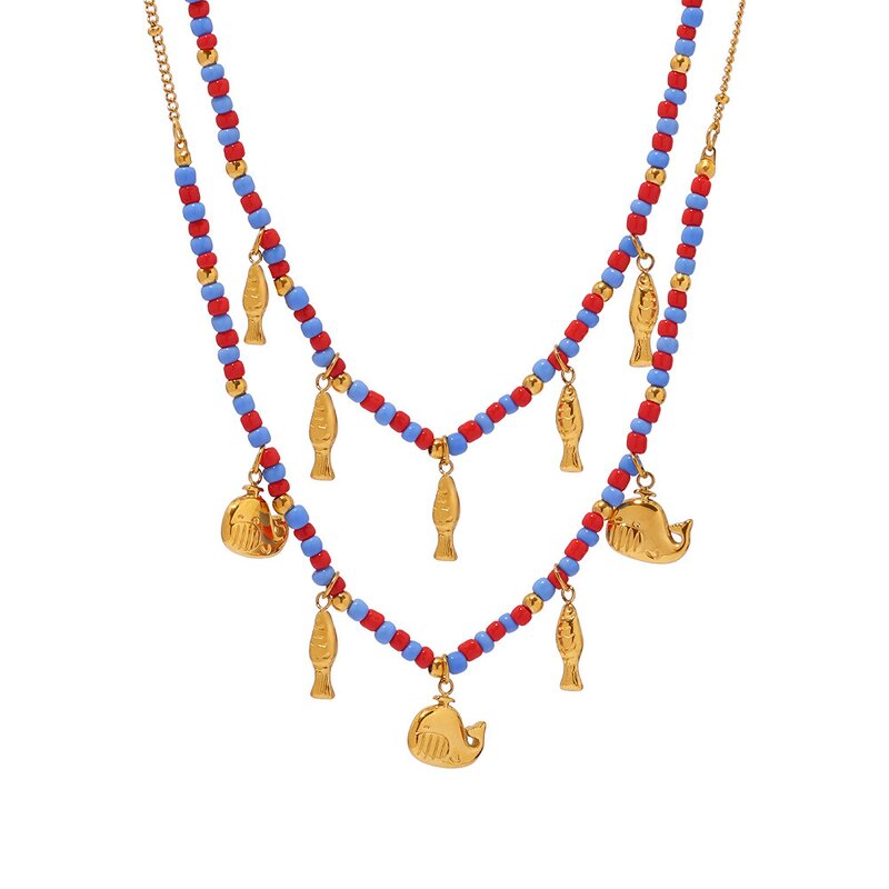 Ocean Series Necklace Manufacturer - Bohemian Leisure Dolphin Fishes Pendants Stainless Steel Seeds Bead