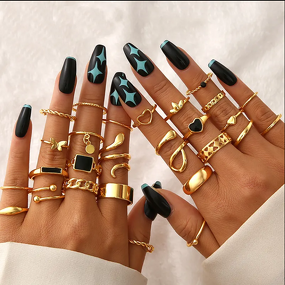 Gold Moon Snake Ring Set for Women Manufacturer - Vintage Punk Black Heart Butterfly Knuckle Finger Accessories