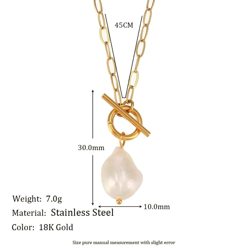 Stainless Steel Pendant Necklace Manufacturer - 18K Gold Plated Chain with Classic Baroque Big Pearl