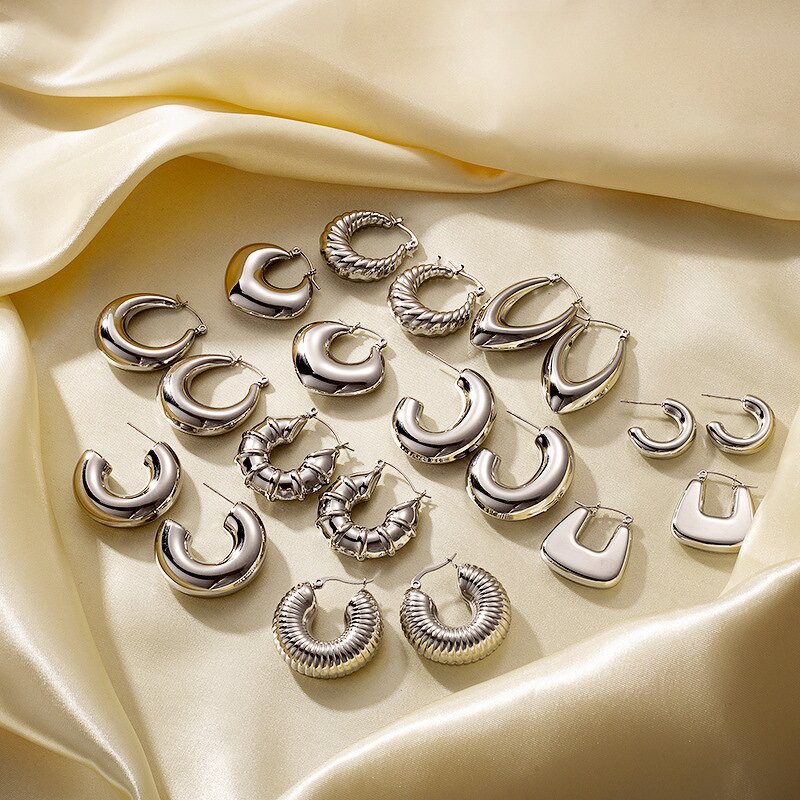 Geometric Hoop Earrings for Women Manufacturer - Stainless Steel Round Popular Selling