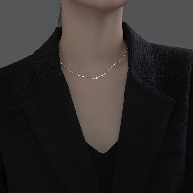 925 Silver Necklace for Women Manufacturer - Side Chain square Piece Collarbone Charming Sweet