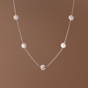 925 Silver Necklace for Women Manufacturer - Inset Diamond Pearl Clavicle Chain Elegant Simple Retro Niche