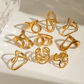 Adjustable Opening Ring Manufacturer - Stainless Steel 18K Gold Exaggerated Irregular Geometric Wedding