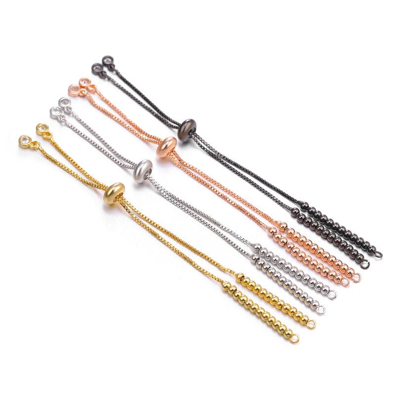 DIY Bracelet Accessories Manufacturer - 18K Gold Plated Pull-Out Half-Finished Box Chain Adjustable with Beads Cord