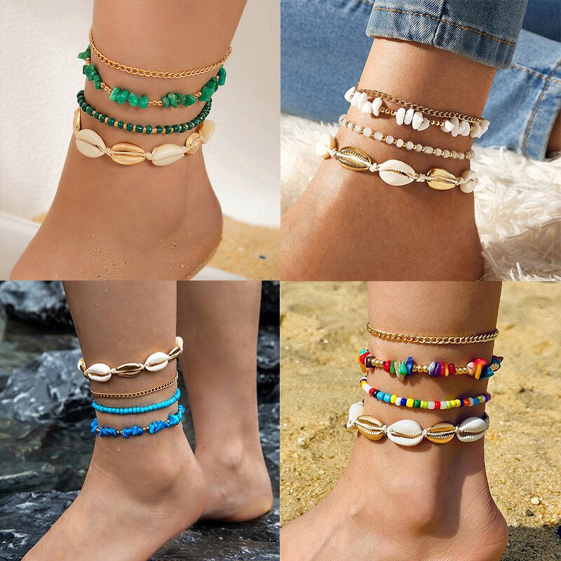 Women's Anklets Set Manufacturer - Four-Layer Shells Woven Multi-Layer Beach Foot Decoration Gift
