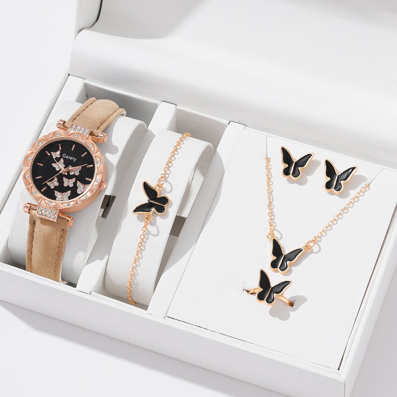 Women's Watch Set Manufacturer - 5PCS Butterfly Ring Necklace Earrings Casual Watch Bracelet Set
