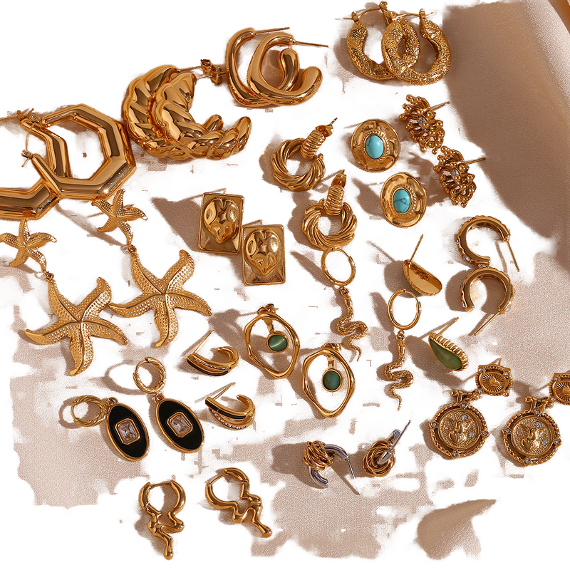 Geometric Hoop Earrings for Women Manufacturer - 18K Gold Plated Stainless Steel Hollow Heart Shaped with Zircon Gifts