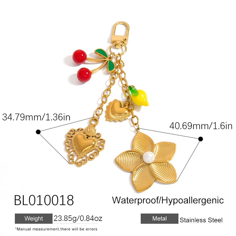 Vintage Jewelry Pendants Manufacturer - DIY Bag Chain Ocean Sun Fruit Geometric Gold Plated Stainless Steel Keychain