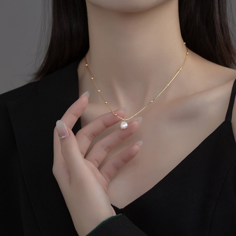 925 Sterling Silver Chain for Women Manufacturer - Baroque Pearl Round Beads Golden Balls Snake Bone Elegant