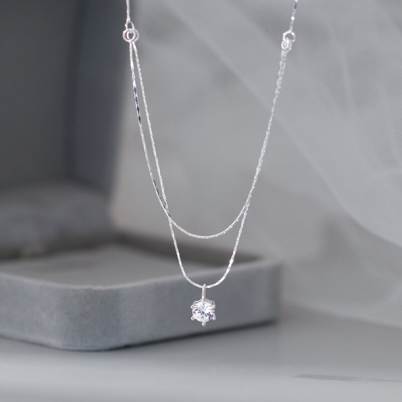 925 Silver Necklace Manufacturer - Adjustable Pendant Chain with Sparkling Zircon Platinum Plated Elegent Jewelry