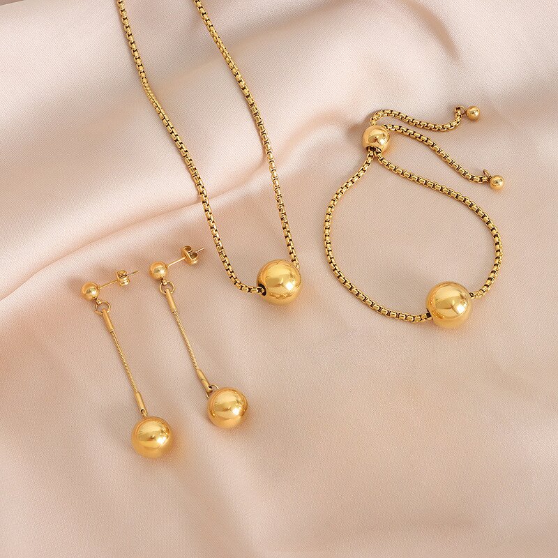 Adjustable Stainless Steel Bracelet for Women Manufacturer - 18K Gold Plated Geometric Trendy Ball Pendant Box Chain