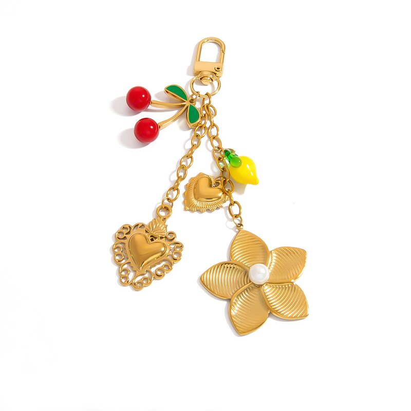 Vintage Jewelry Pendants Manufacturer - DIY Bag Chain Ocean Sun Fruit Geometric Gold Plated Stainless Steel Keychain